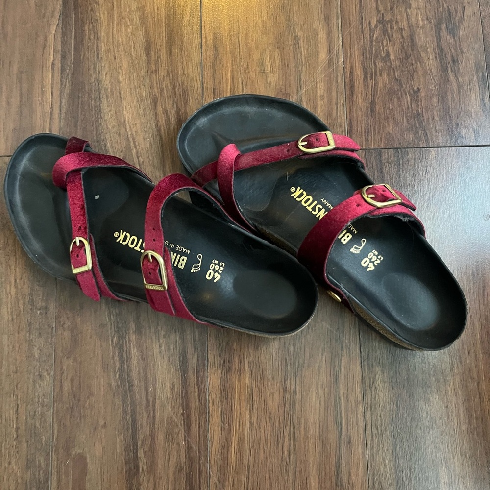 Birkenstock Red and Black Sandals with Adjustable Straps
